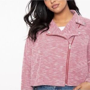 Eloquii Red White Tweed Knit Moto Jacket Size 14/16 Cropped Asymmetrical Zip